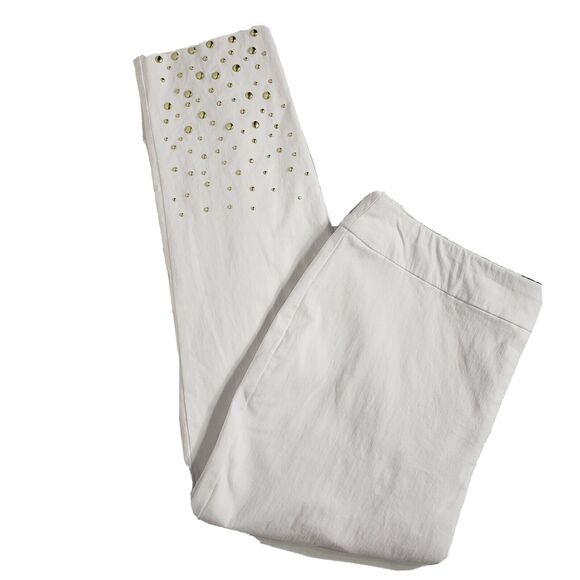 JM Collection Women Pants Petite Large PL Ankle Skinny Pull On Embellished White - Picture 6 of 11